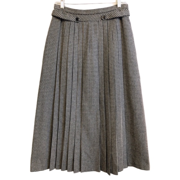 Vintage Dresses & Skirts - Vtg Houndstooth Wool Blend Pleated Midi Skirt 14